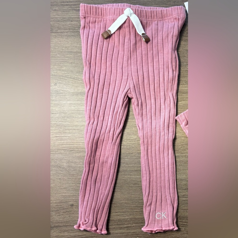 Calvin Klein Baby Ribbed Matching Leggings and Headband Set, Pink, 6-9 Mo.